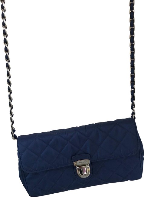 Prada Royal Blue Quilted Nylon and Leather Shoulder Bag