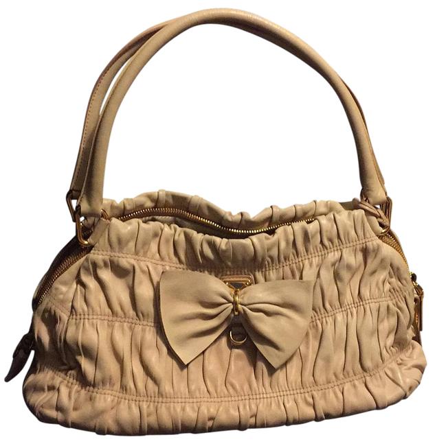 Prada Ruch Bow Cream Leather Shoulder Bag
