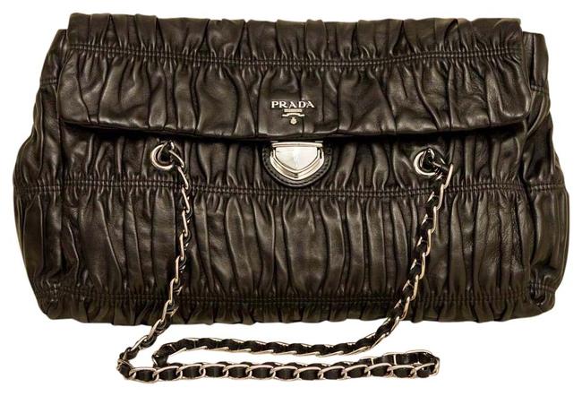 Prada Ruched Black Lambskin Leather Shoulder Bag