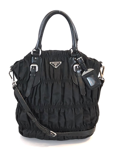Prada Ruched Black Nylon Shoulder Bag