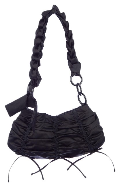 Prada Ruched Evening Black Satin Shoulder Bag