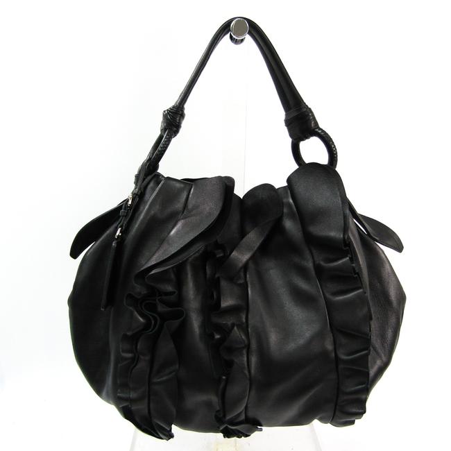 Prada Ruffle Nappa Br3993 Womens Black Leather Shoulder Bag