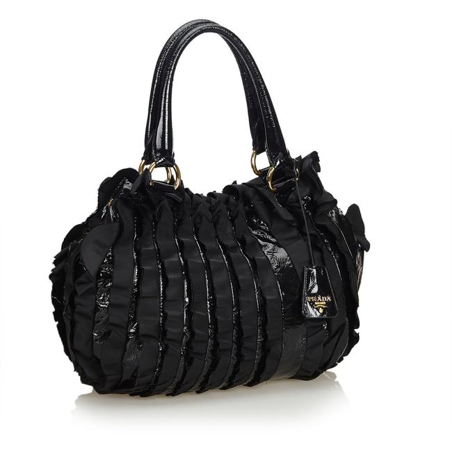 Prada Ruffled Handbag Black Nylon Shoulder Bag