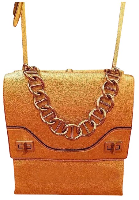 Prada W Runway New Strap Silver Chain Very Rare Gold Leather Shoulder Bag