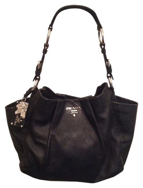 Prada Sacca Br3789 Nero Black Soft Calf Leather Shoulder Bag