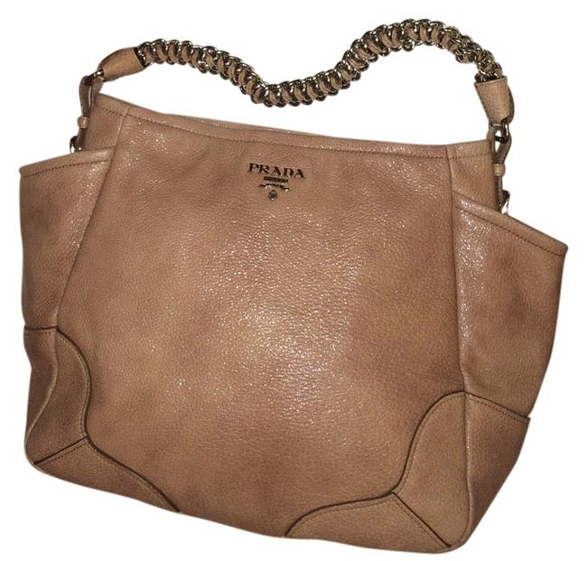 Prada Lux Sacca Cervo Nude Pink Leather Shoulder Bag