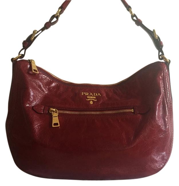 Prada Sacca Rubino Burgundy Red Leather Shoulder Bag