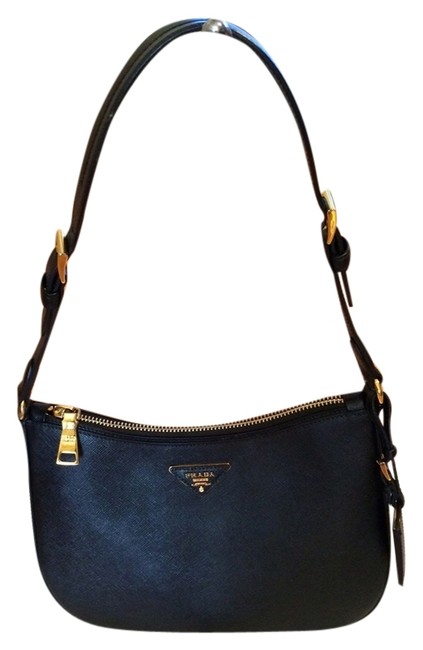 Prada Sacca Style # 00505856 Black Leather Shoulder Bag