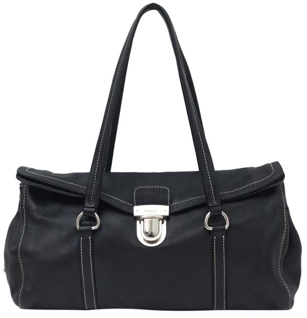 Prada Sacca Vitello Easy Black Leather Shoulder Bag