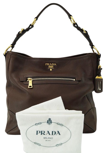 Prada Sacca Vitelo Daino Coffee Brown Leather Shoulder Bag