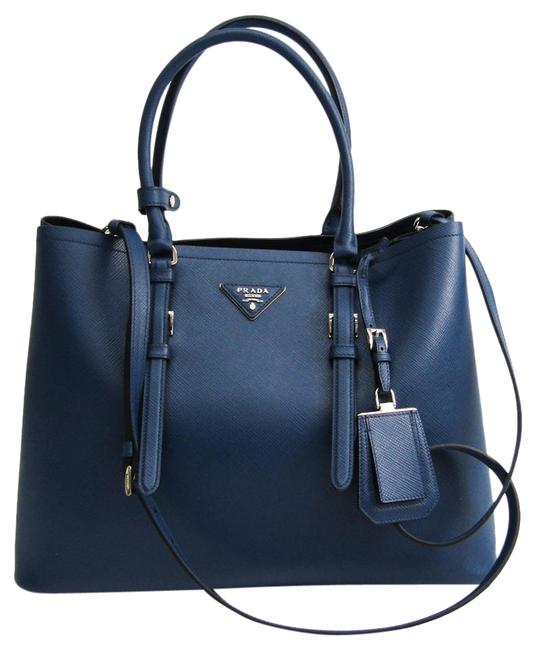 Prada Saffiano Bn2820 Men Women Tote Dark Blue Leather Shoulder Bag