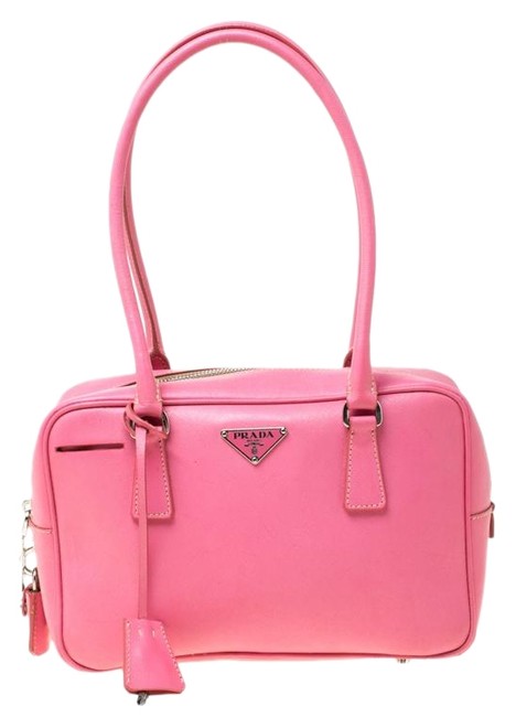 Prada Saffiano Bowler Pink Leather Shoulder Bag