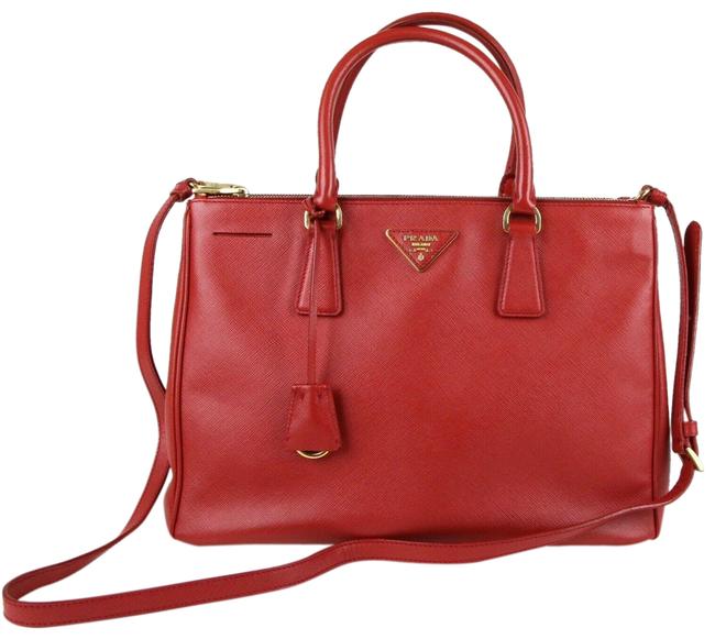Prada Saffiano Galleriared Crosshatch Grain Red Leather Shoulder Bag