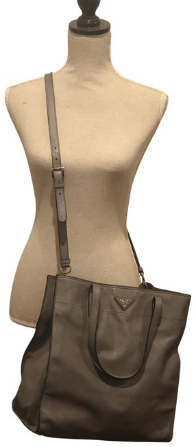 Prada Saffiano Grey Leather Shoulder Bag