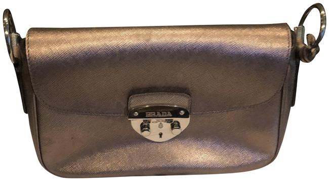 Prada Saffiano Leather Pewter Shoulder Bag