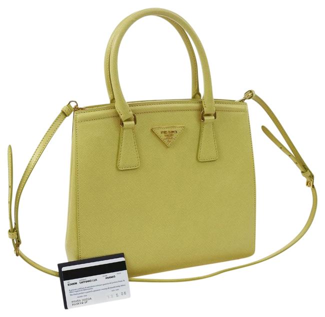 Prada Tote Saffiano Parabole Yellow Leather Shoulder Bag