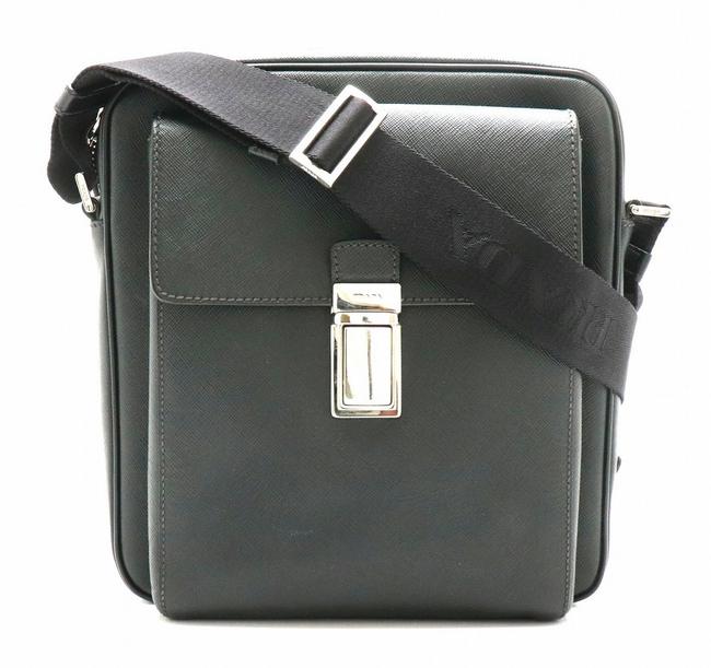 Prada Saffiano Silver Metal Fittings Va1023 Black  Nero Leather Shoulder Bag