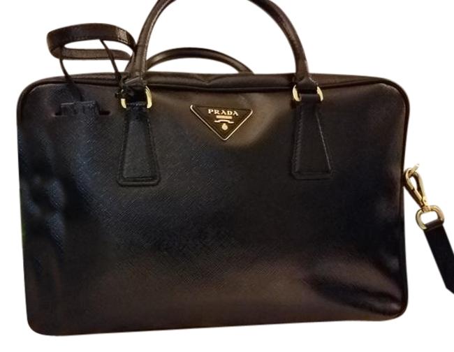 Prada Saffiano Vernice Tv Nmf14 v1ndf Black Shiny Leather Shoulder Bag