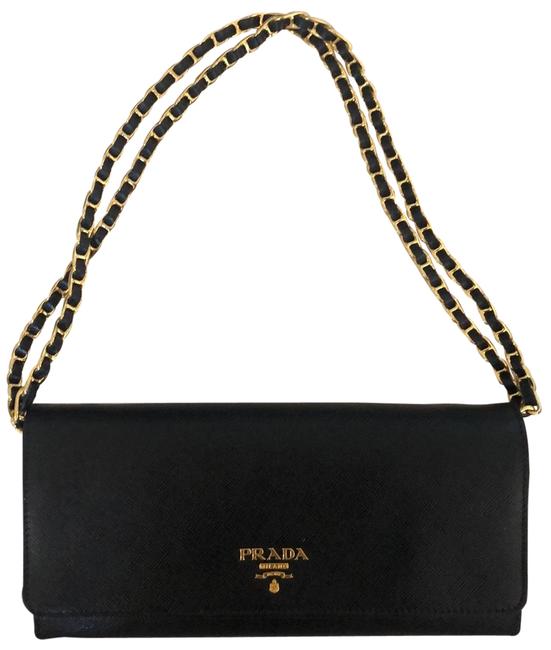 Prada Saffiano Wallet On A Chain Black Leather Shoulder Bag