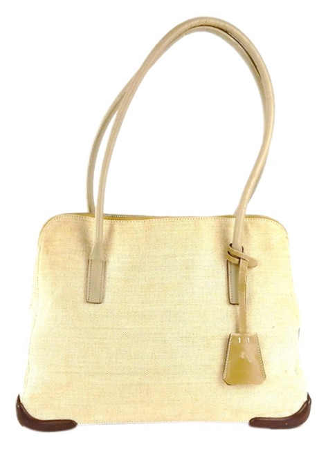 Prada Satchel Beige Canvas Leather Shoulder Bag