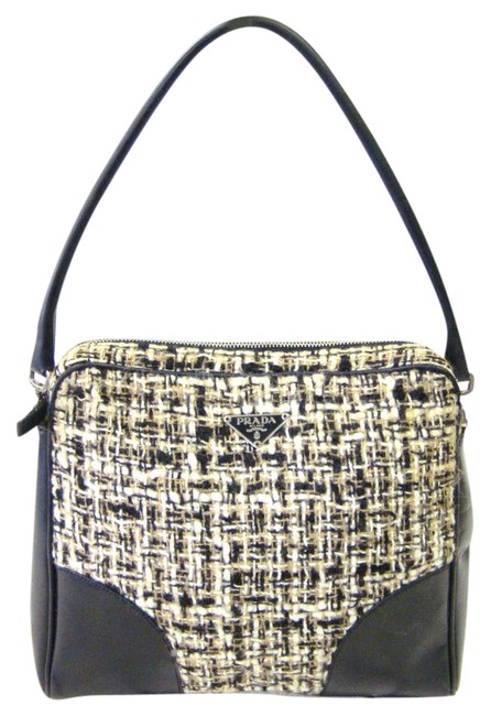 Prada Satchel Tweed Leather Shoulder Bag