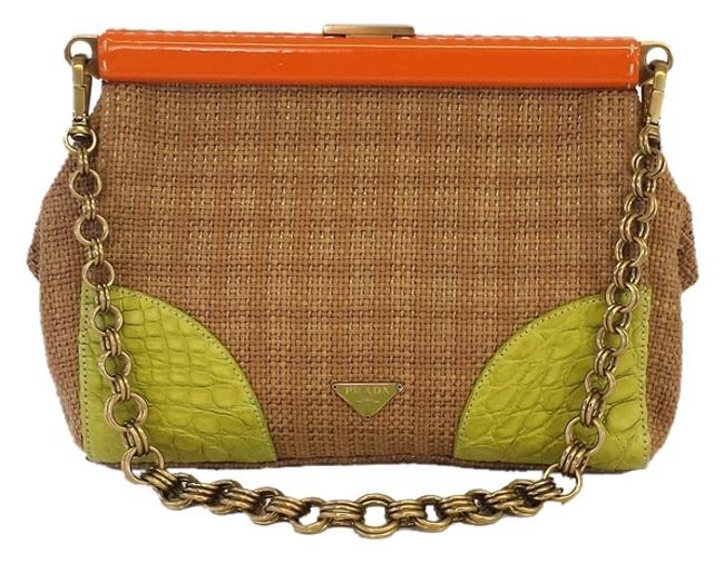 Prada Semitracolla Paglia Croc Frame Shoulder Bag