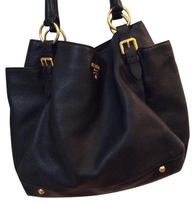 Prada Shopping Black Leather Shoulder Bag