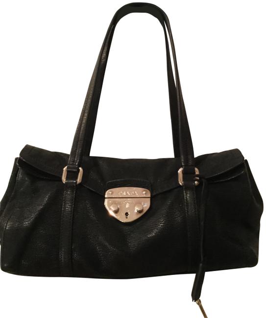 Prada Shopping Patina Black Leather Shoulder Bag