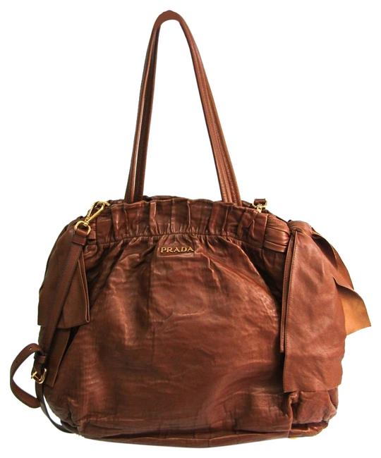 Prada Side Bow Bn1760 Womens Handbag Brown Leather Shoulder Bag