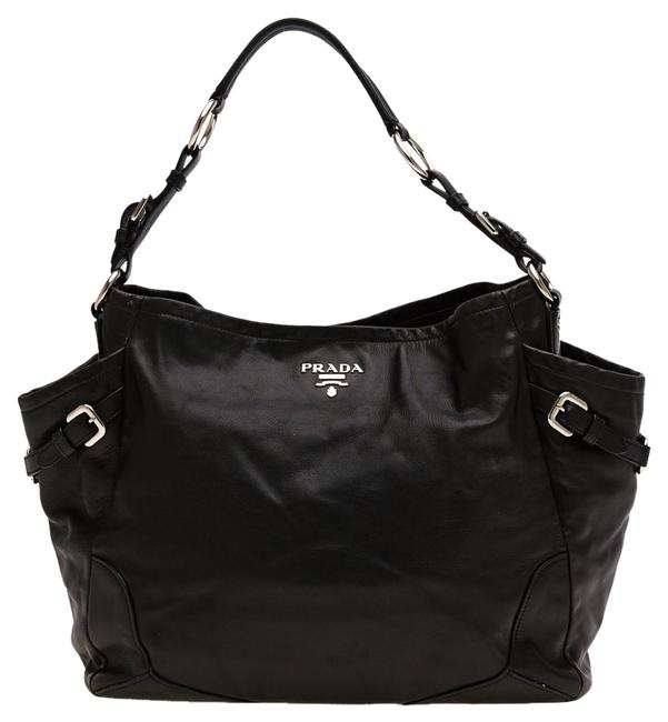 Prada Side Pocket Black Leather Shoulder Bag