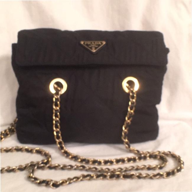 Prada Signature Quilted Black Gold Nylon Shoulder Bag