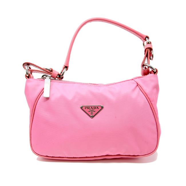 Prada Signature Saffiano Trim Handle Tessuto Handle Pink Nylon Shoulder Bag