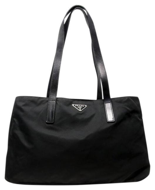 Prada Signature Tote Medium Black Nylon Shoulder Bag