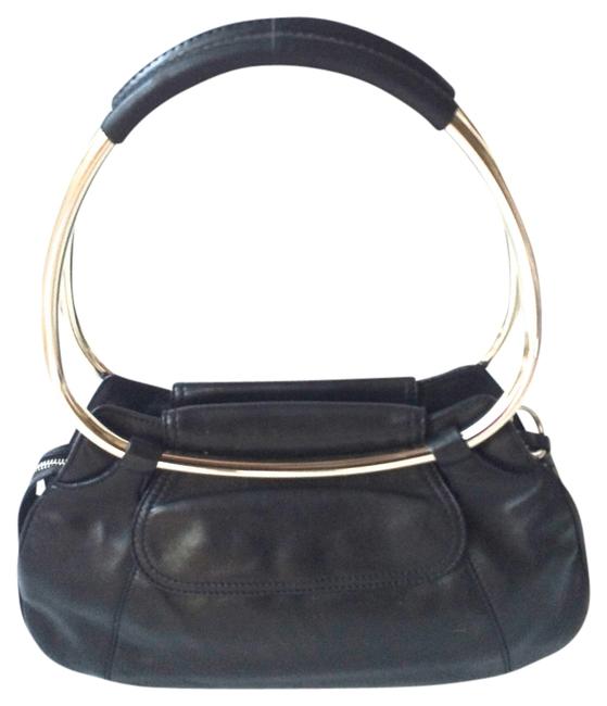 Prada Silver Handbag Black Leather Shoulder Bag