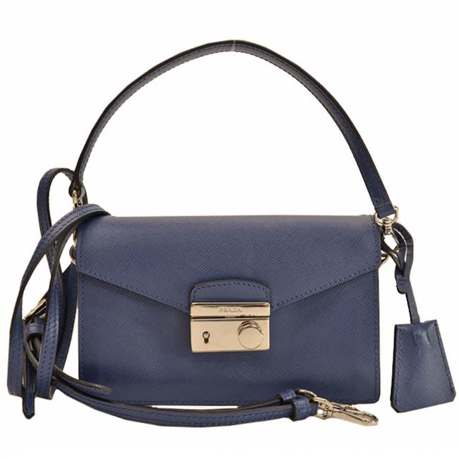 Prada Silver Handbag Ladies R7544 Navy Leather Shoulder Bag