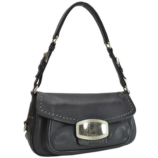 Prada Silver Ladies 51478 Black Leather Shoulder Bag