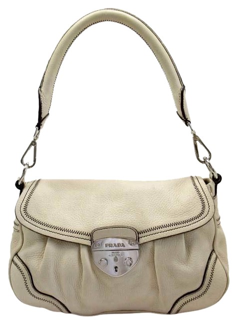 Prada Silver Leather Ladies H23050 Ivory Shoulder Bag