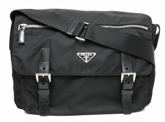 Prada Silver Metal Fittings 1bd953 Black  Nero Nylon  Leather Shoulder Bag