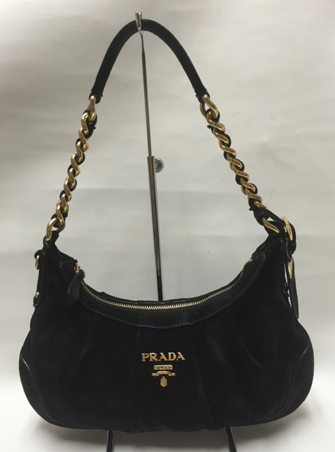 Prada Small Black Suede Shoulder Bag