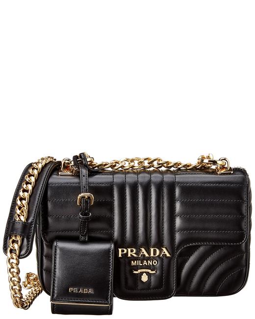 Prada Small Diagramme Black Leather Shoulder Bag