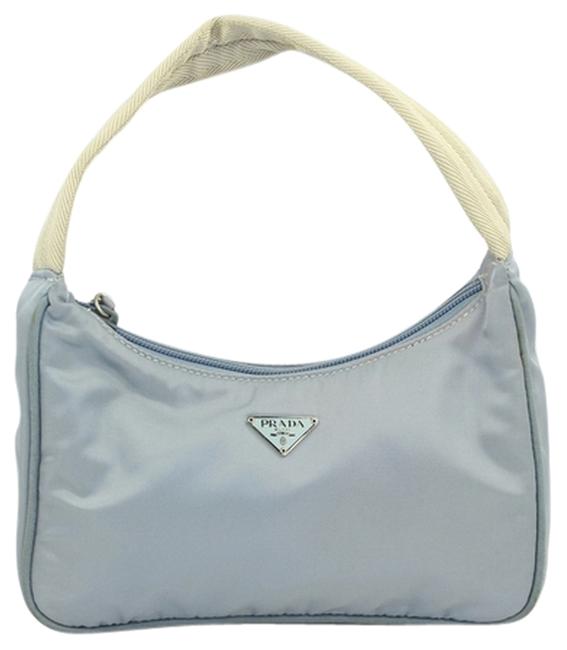 Prada Small Nylon Light Blue Canvas Shoulder Bag