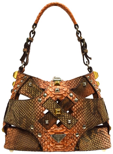 Prada Small PapayaBrown Embossed Python Shoulder Bag