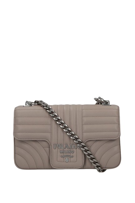 Prada Small Quilted Diagramme Grey Leather Shoulder Bag
