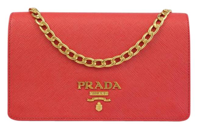 Prada Small Red Saffiano Leather Shoulder Bag