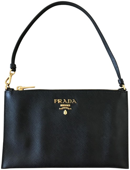 Prada Small Saffiano Black Leather Shoulder Bag