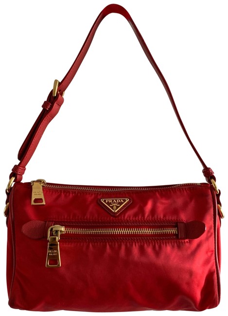 Prada Small T1 Red Gold Nylon Leather Shoulder Bag