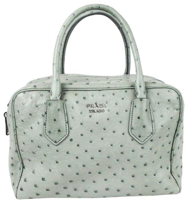 Prada Small Tote Gray Ostrich Leather Shoulder Bag