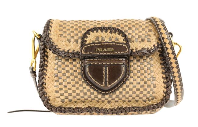 Prada Small Woven Flap Brown Leather Shoulder Bag