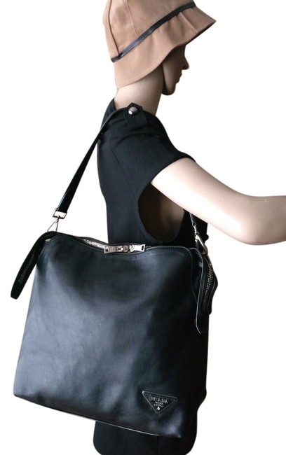 Prada Smooth Calfskin Tote Black Leather Shoulder Bag