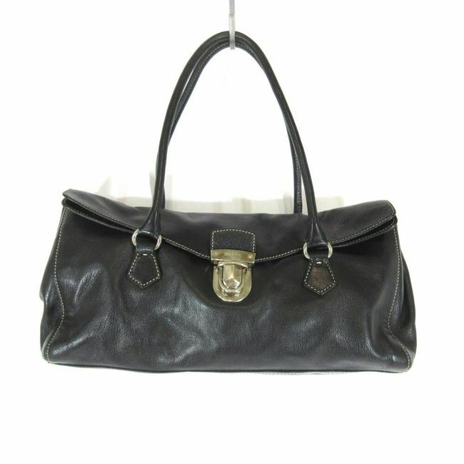Prada Smooth Top Stitched Long Handbag Purse Ba Black Leather Shoulder Bag